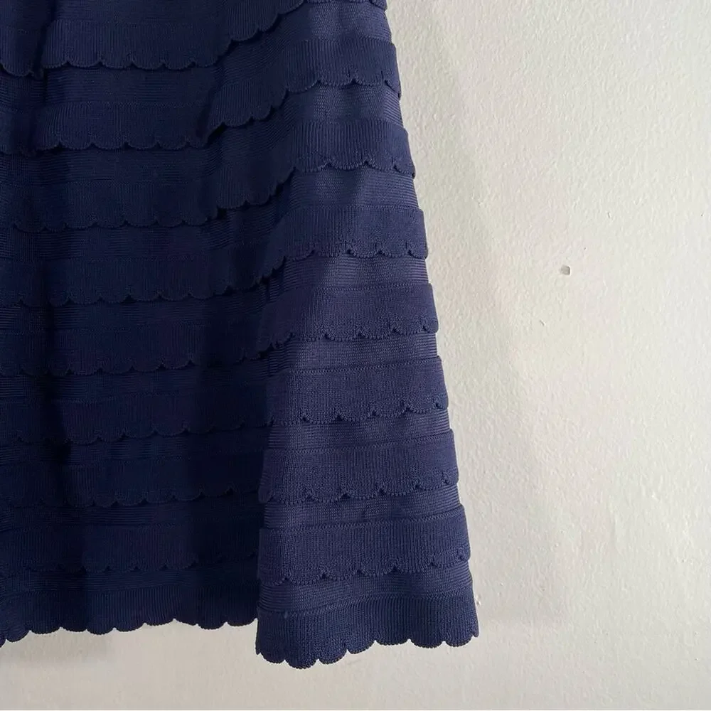 Lilly Pulitzer Olive Sweater Navy Blue Scallop Knit Skirt XS